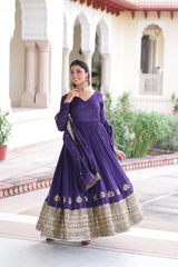 Vichitra Silk Embroidered Anarkali Suit