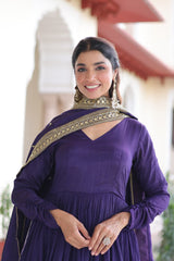Vichitra Silk Embroidered Anarkali Suit