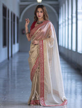 Soft Twill Net Embroidered Saree