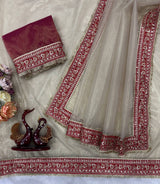 Soft Twill Net Embroidered Saree