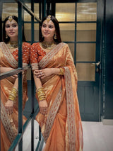 Wedding Wear Soft Twill Golden Saree