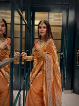 Wedding Wear Soft Twill Golden Saree