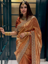 Wedding Wear Soft Twill Golden Saree