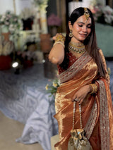 Wedding Wear Soft Twill Golden Saree