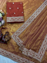 Wedding Wear Soft Twill Golden Saree
