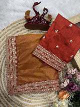 Wedding Wear Soft Twill Golden Saree
