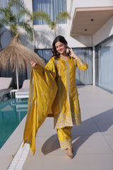 Party Wear Embroidered Kurti Pant Dupatta Set