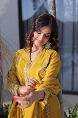 Party Wear Embroidered Kurti Pant Dupatta Set