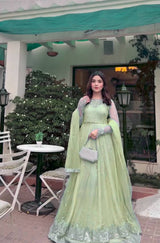 Faux Georgette Gown Lehenga Set