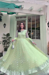 Faux Georgette Gown Lehenga Set