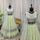 Faux Georgette Gown Lehenga Set