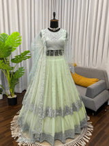 Faux Georgette Gown Lehenga Set