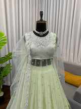 Faux Georgette Gown Lehenga Set