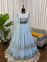 Faux Georgette Gown Lehenga Set