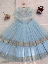 Faux Georgette Gown Lehenga Set