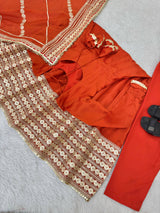 Chinon Silk Orange Anarkali Gown Set