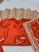 Chinon Silk Orange Anarkali Gown Set