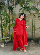 EID Special  Fendi Satin Silk Kurta Salwar Dupatta Set