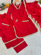EID Special  Fendi Satin Silk Kurta Salwar Dupatta Set