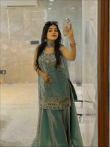 Heavy Two Tone Fandy Silk Sharara Set