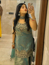 Heavy Two Tone Fandy Silk Sharara Set