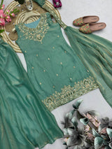Heavy Two Tone Fandy Silk Sharara Set