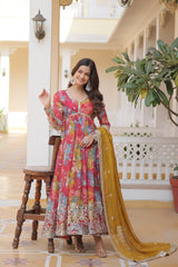 Digital Printed Russian Silk Gown Kurta Set