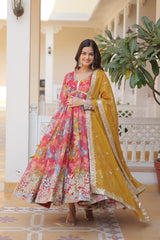 Digital Printed Russian Silk Gown Kurta Set