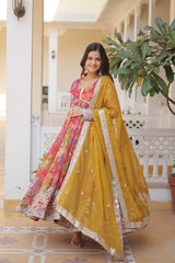 Digital Printed Russian Silk Gown Kurta Set