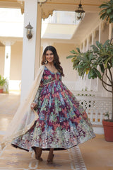 Digital Printed Russian Silk Gown Kurta Set