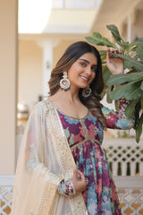 Digital Printed Russian Silk Gown Kurta Set