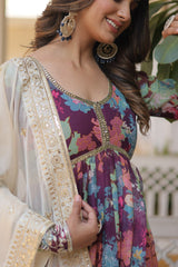Digital Printed Russian Silk Gown Kurta Set