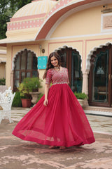 Faux Blooming Embroidered Party Wear Gown