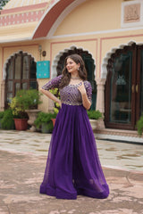 Faux Blooming Embroidered Party Wear Gown