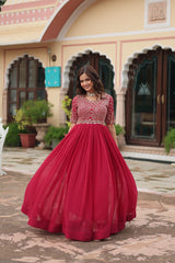Faux Blooming Embroidered Party Wear Gown