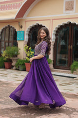 Faux Blooming Embroidered Party Wear Gown