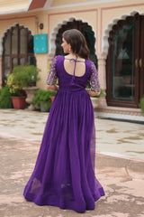 Faux Blooming Embroidered Party Wear Gown