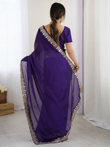 Purple Rangoli Embroidery Party Wear Saree