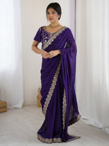 Purple Rangoli Embroidery Party Wear Saree
