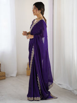Purple Rangoli Embroidery Party Wear Saree