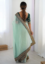 Sky Blue Net Wedding Wear Saree