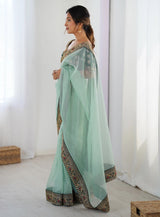 Sky Blue Net Wedding Wear Saree