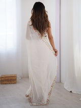 White Georgette Party Wear Saree