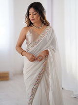White Georgette Party Wear Saree