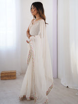 White Georgette Party Wear Saree