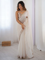 White Georgette Party Wear Saree