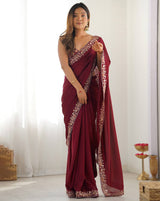 Wine Rangoli Party Wear Saree