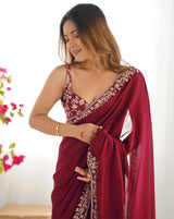 Wine Rangoli Party Wear Saree