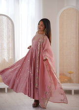 Roman Silk Party Wear Anarkali Gown Set