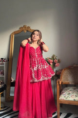 Faux Blooming Party Wear Kurta Sharara Set